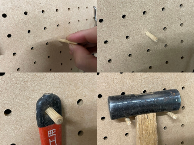 有孔ボードに木製フックの使用例