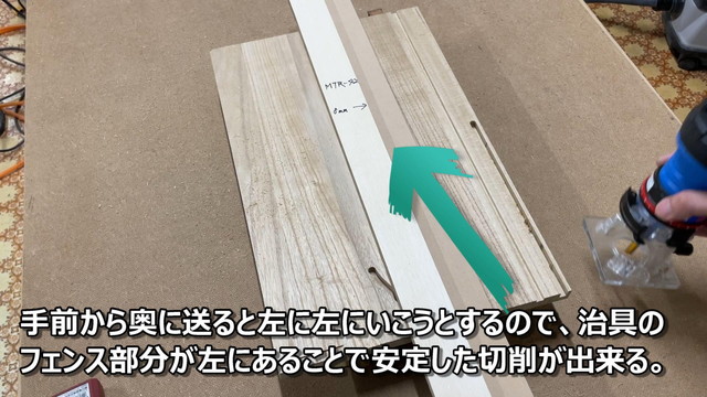 ストレートガイドを使用した時のトリマーの荷重方向